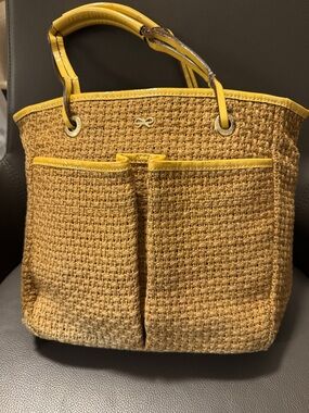 Anya Hindmarch Woven Straw Tote with Yellow Trim - Women Bags